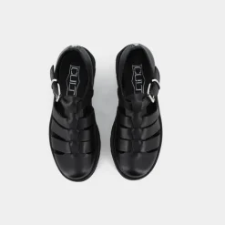 SANDAL W LEATHER BLACK- STRINGATE NERO CLW362600