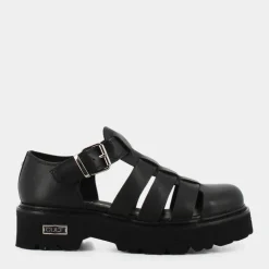 SANDAL W LEATHER BLACK- STRINGATE NERO CLW362600